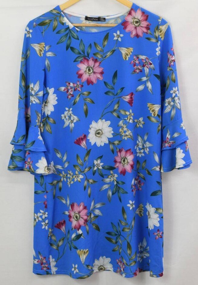 Boohoo Floral Dress Blue Size: 14