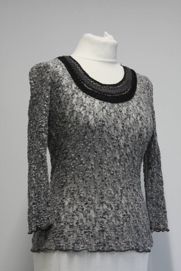 Per Una U Neck Lace Effect Stretch Top Grey Size: 12