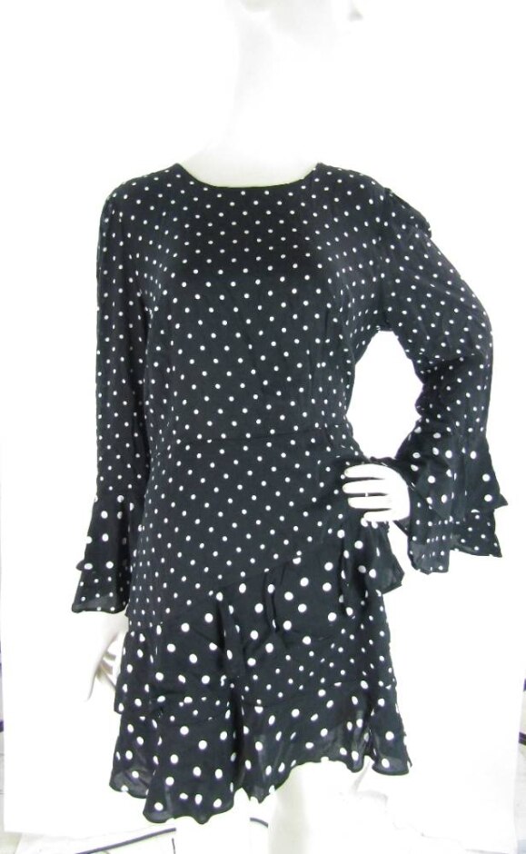 Bnwot M&s Polka Dot Ruffle Midi Dress Black & White Size: 14