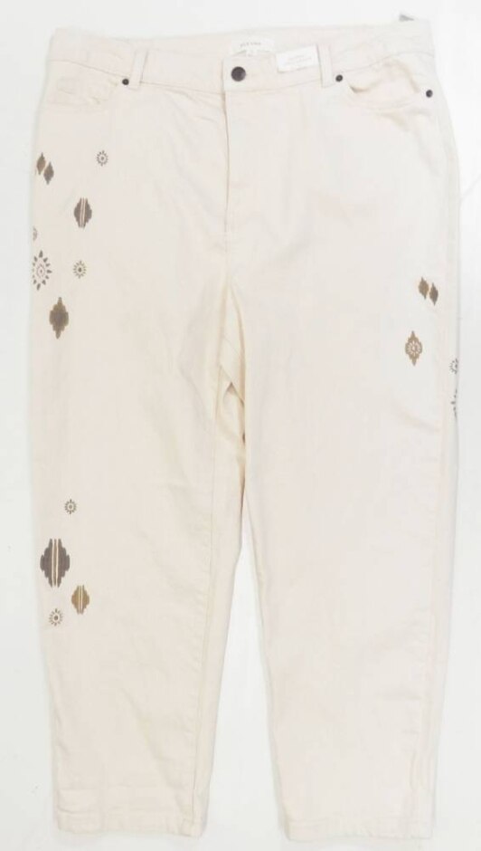 Per Una Bnwt Embroidered Tapered Jeans Cream Size: 18