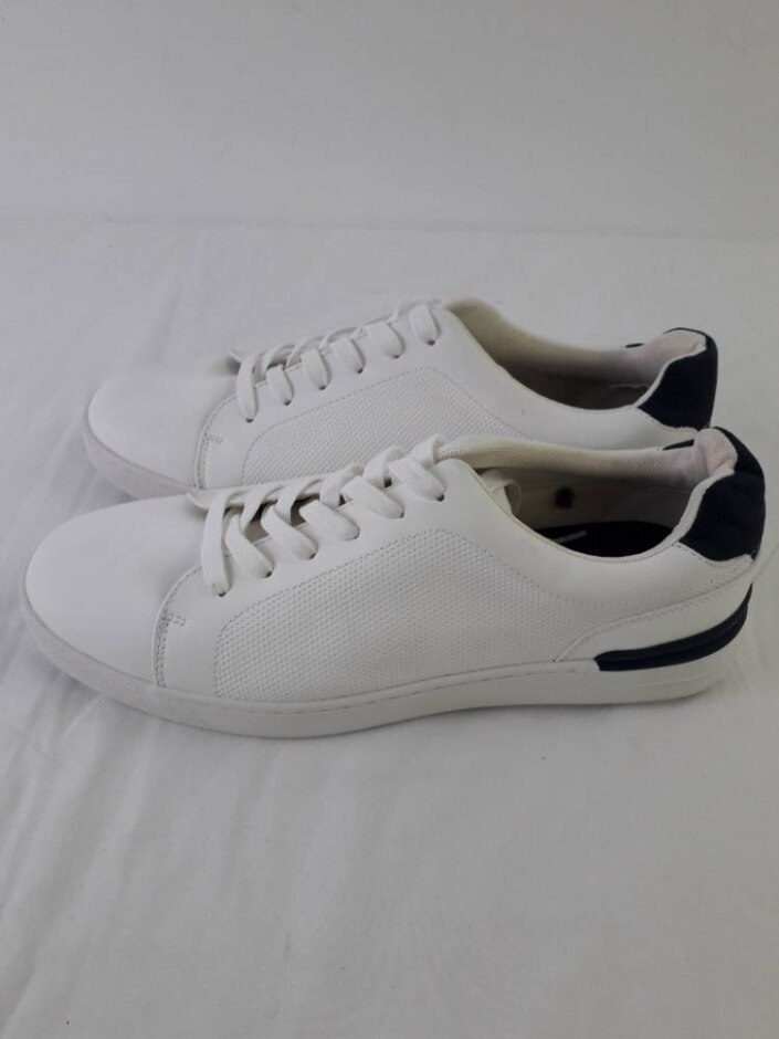 M&s Men's White Leather Lace Up Trainers Size 10 Fresh Feet Technology