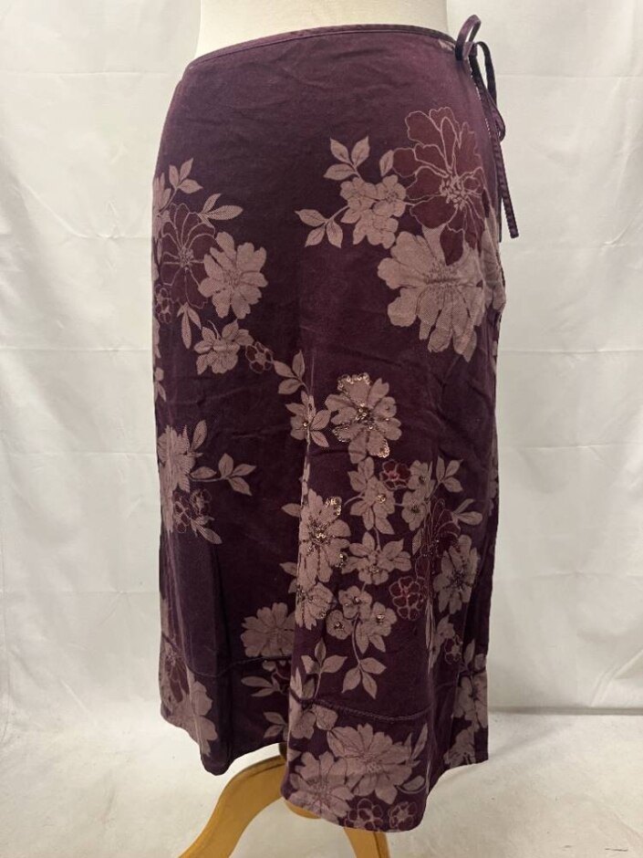 Monsoon Corduroy Flower Print Skirt Plum Size: 10
