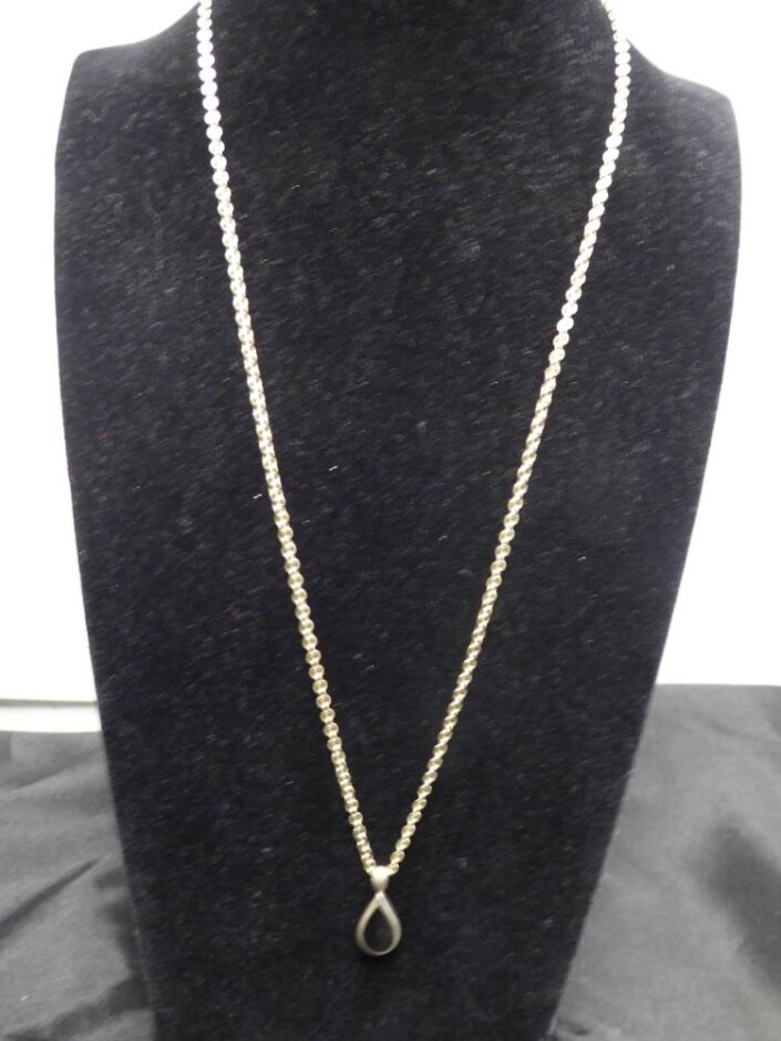 Silver 925 Necklace With Black Stone Pendant