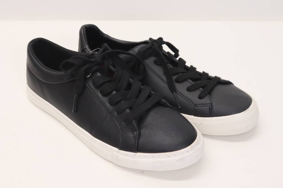 Bnwt Marks & Spencer Black Faux Leather Trainers  Size: 6