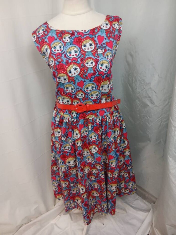 Lindy Bop Russian Doll Print Dress Red Multi Size: 16