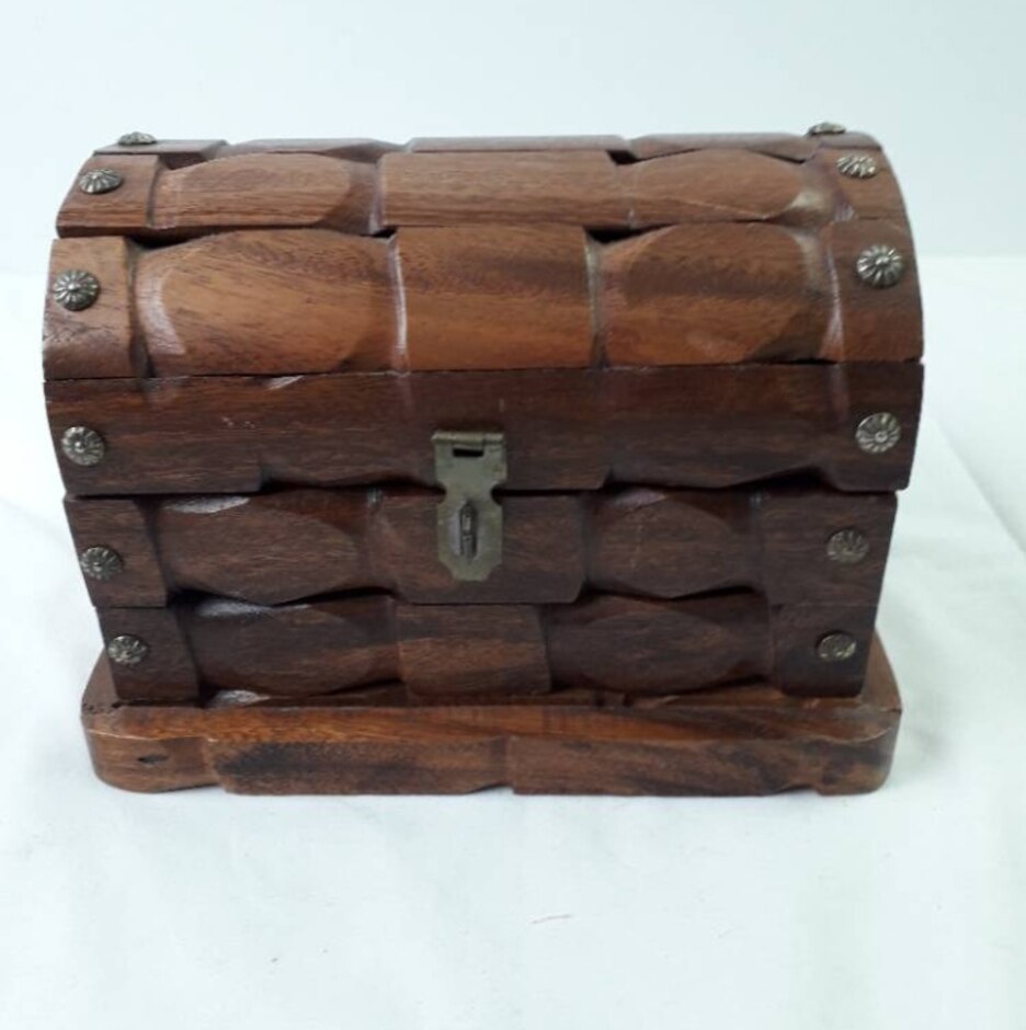 Unbranded Hand Carved Wooden Chest Jewelry Box