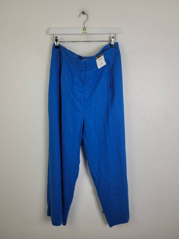 M&s Marks & Spencer Wide Cropped Trousers Blue Size: 22