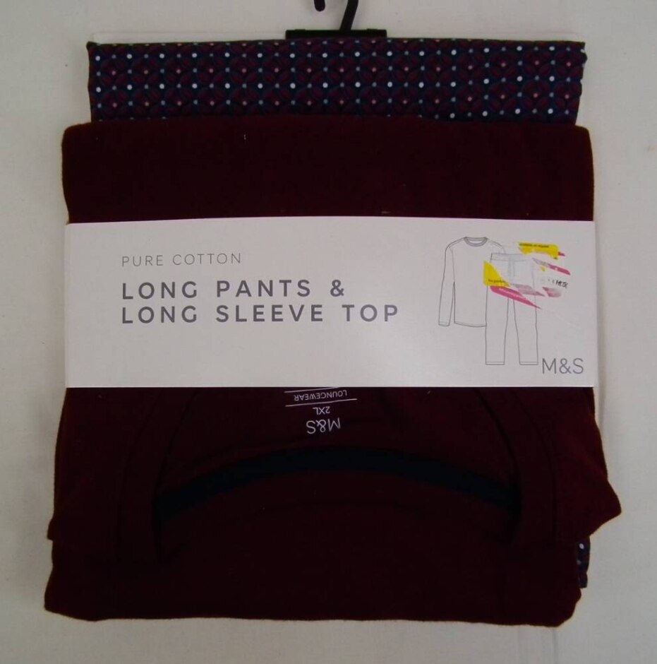 M&s Marks & Spencer Bnwt Long Sleeve Pjs Burgundy Mix Size: Xxl