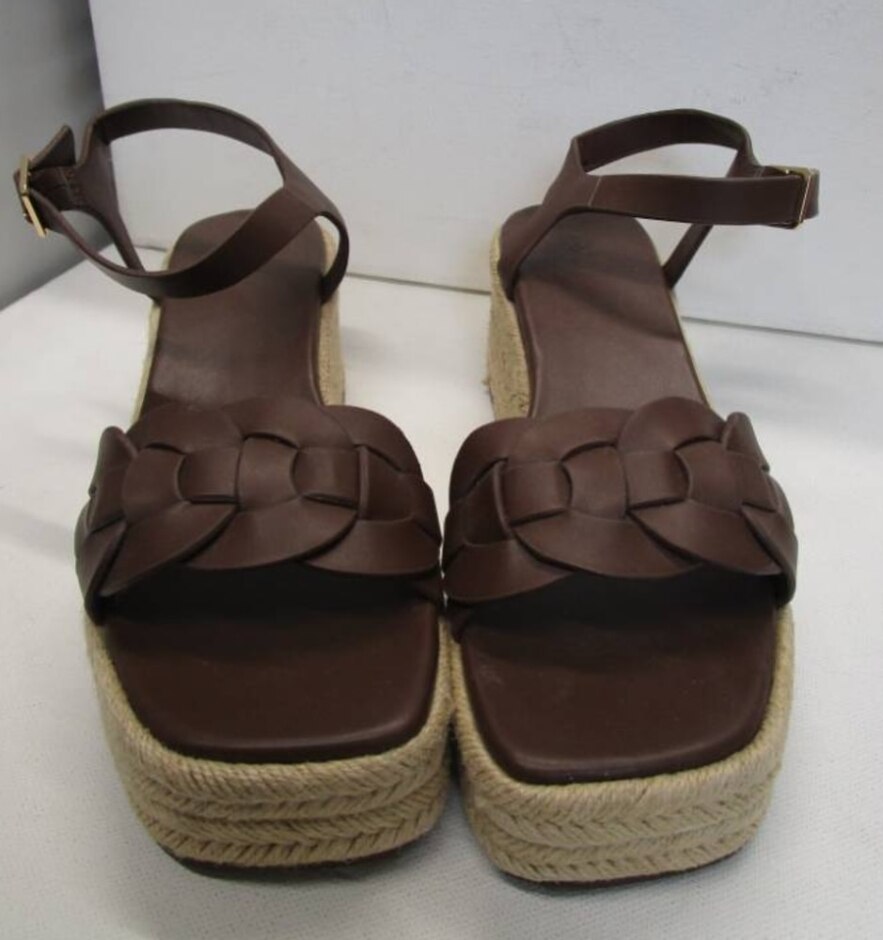 M&s Brown Wedge Raffia Sandals Size 6