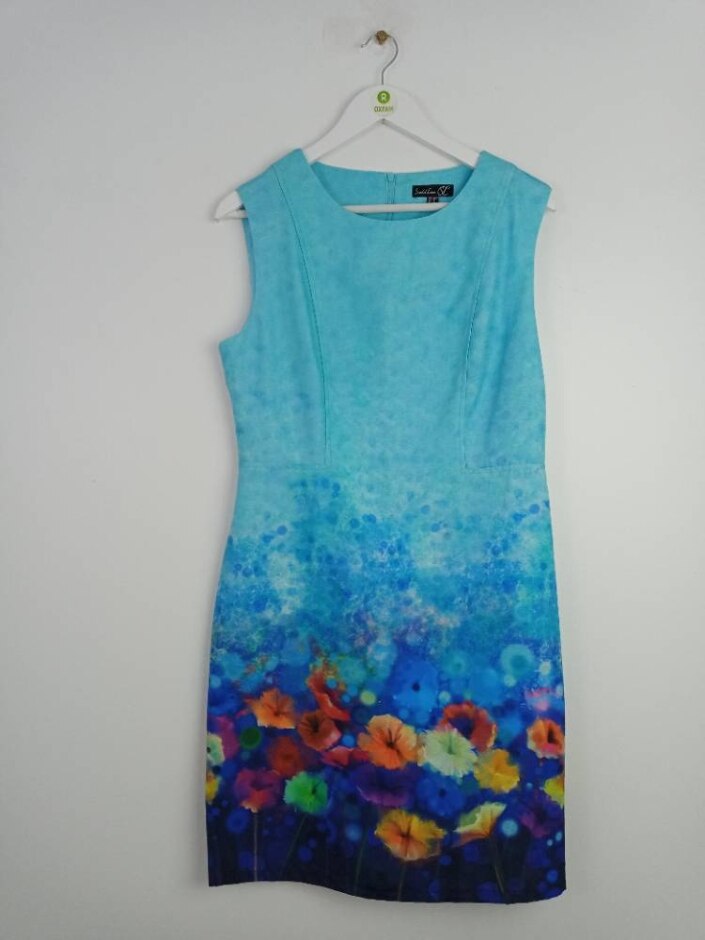 Smashed Lemon Women's Sleeveless Shift Dress Blue Floral Size: 14