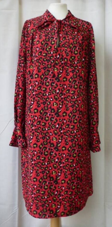 Biba Leopard Print Bow Neck Dress Red Size: M