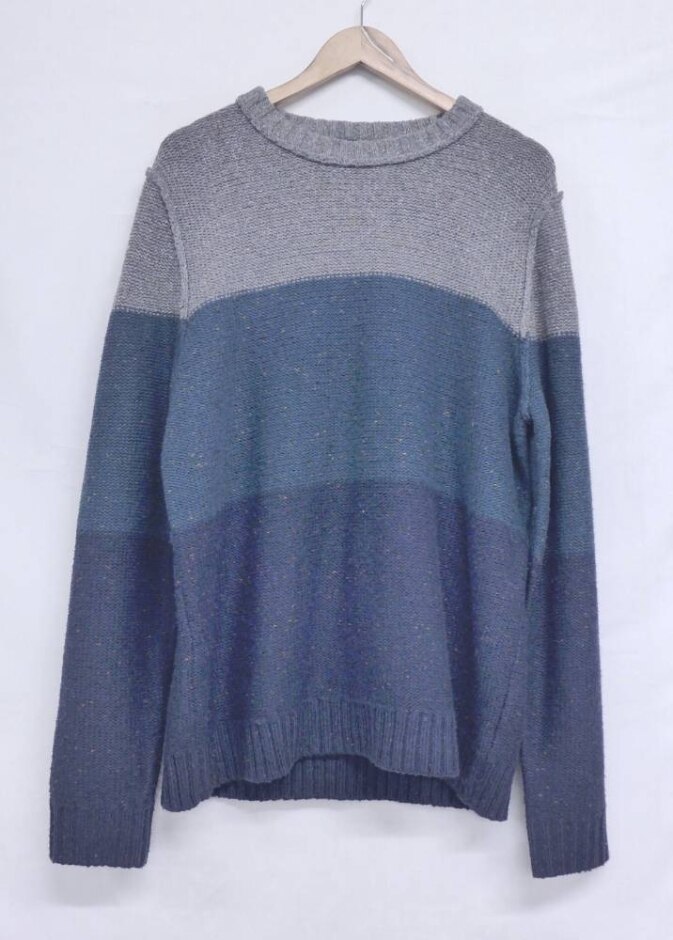 Fat Face Layered Knitted Jumper Grey & Blue Size: L