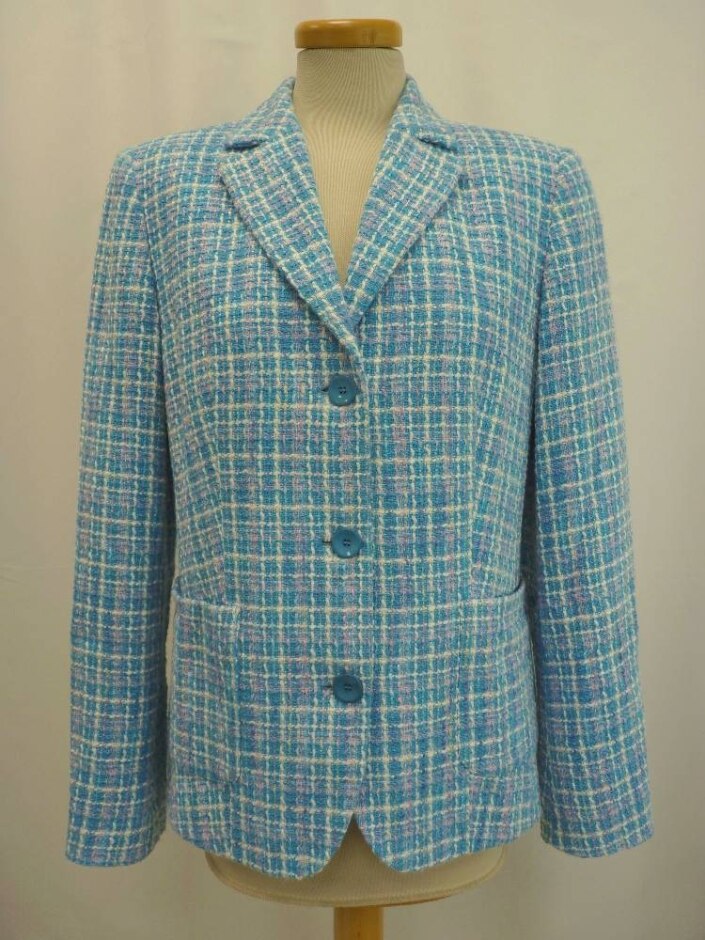 Steilmann Boucle Jacket Turquoise Plaid Size: M
