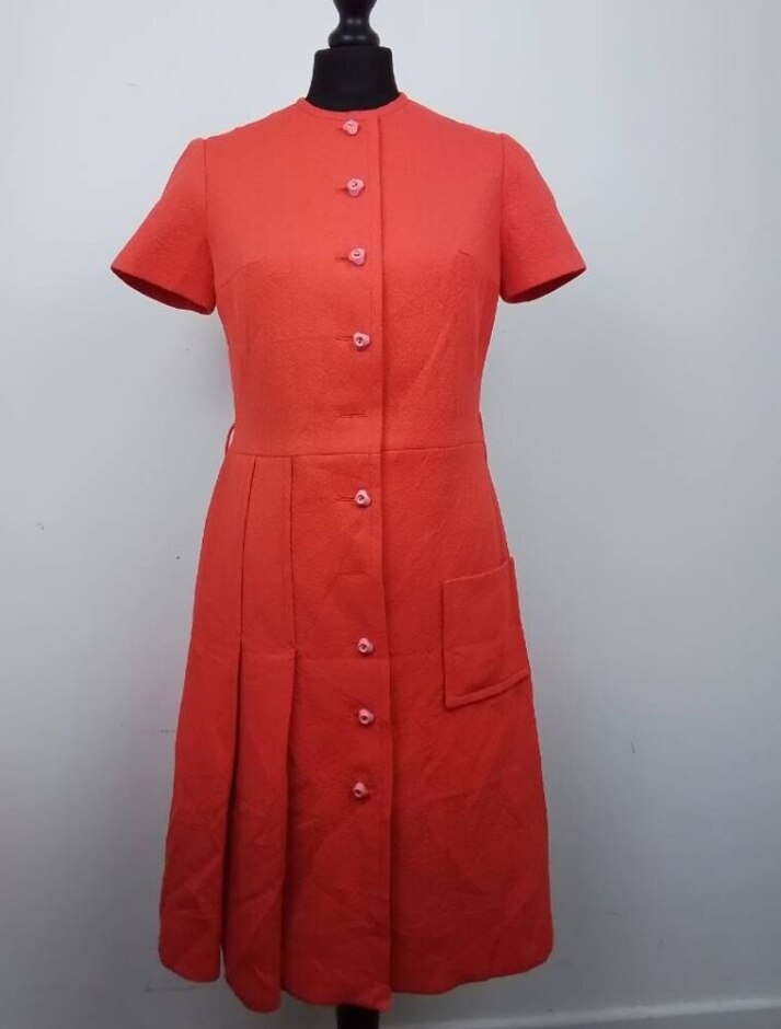 Lima Button Down Dress Red Orange Size: M