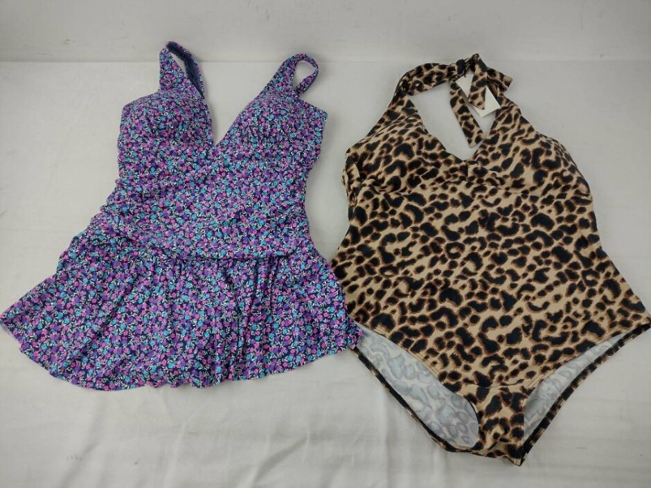 M&s Marks & Spencer Patterned Swimsuit Bundle X 2 Leopard Floral Size: 20