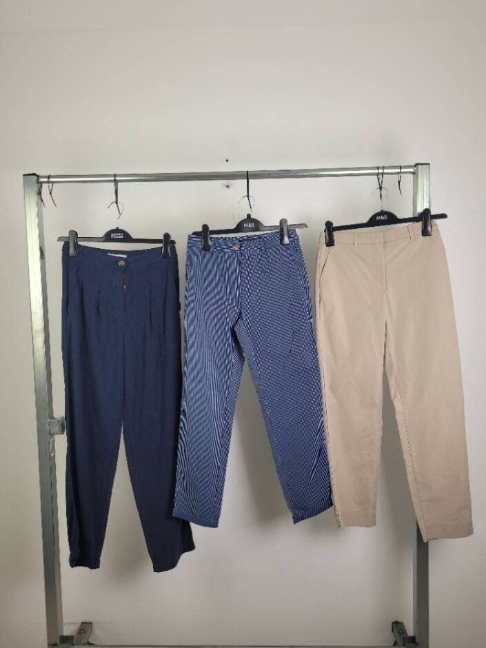 M&s Marks & Spencer 3pcs Bundle Trousers Navy Blue Beige Size: 6
