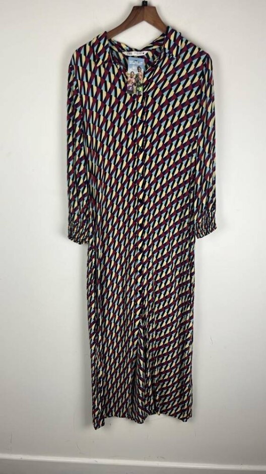 Zara The Sussy Retro Geometric Print Button Front Maxi Dress Multi Size: M