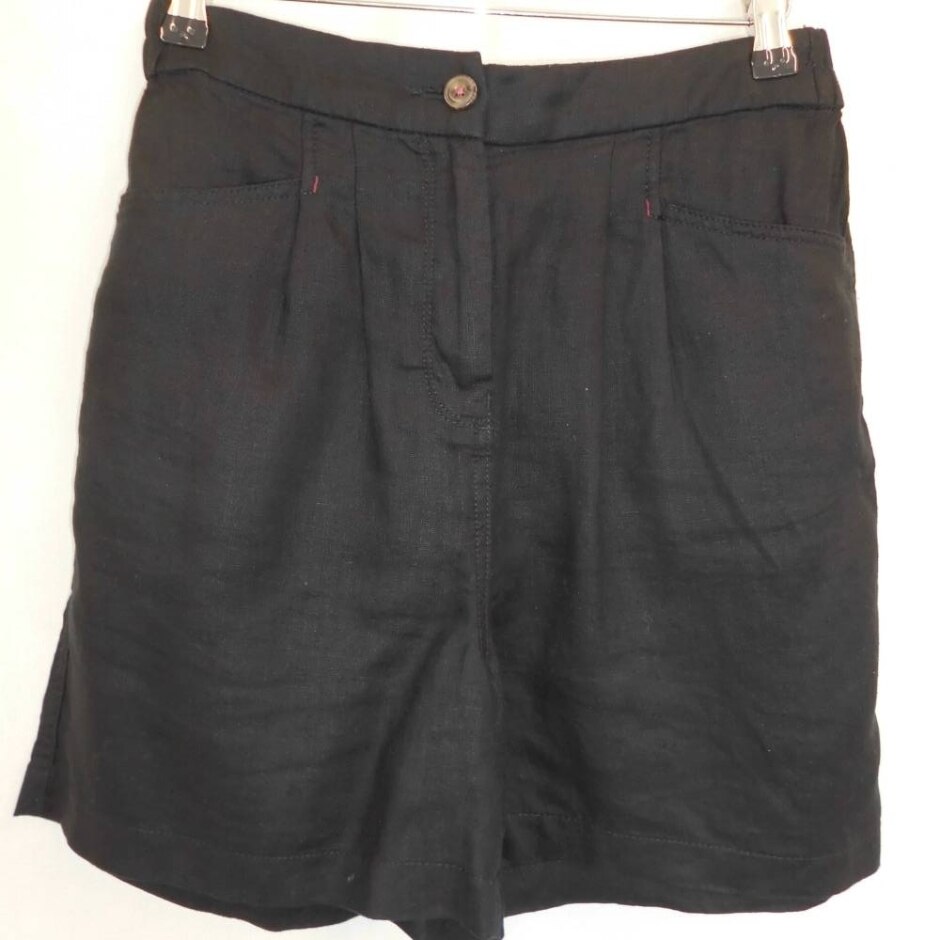 White Stuff 100% Linen Shorts Elasticated Waist At Back Vgc! Black Size: 8