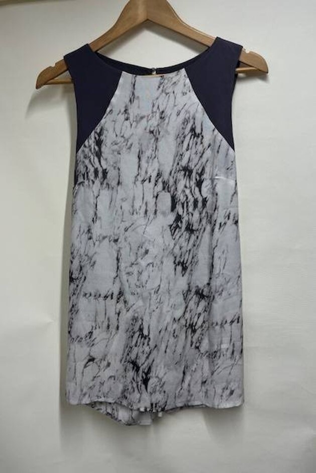 Mint Velvet Marble Blouse Grey/white Size: 6