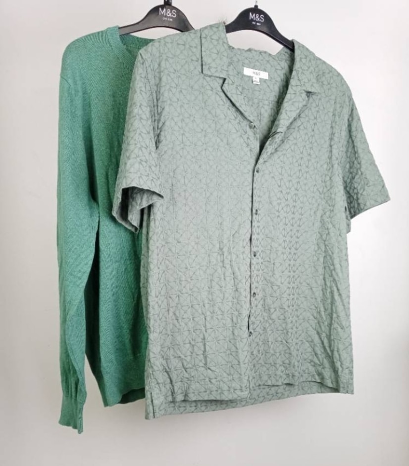 M&s Marks & Spencer Pure Cotton Shirt And Jumper Green Size: Xl