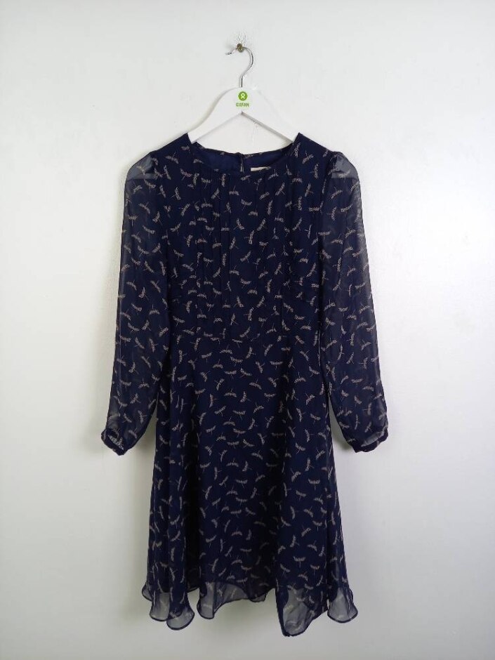 Louche Women's Butterfly Print Long Sleeve Casual Dress Blue Size: 8