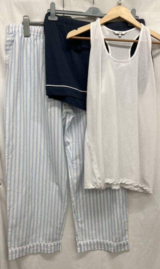 M&s,next Top And Pj Bottoms + Shorts Blue/white Size: 20