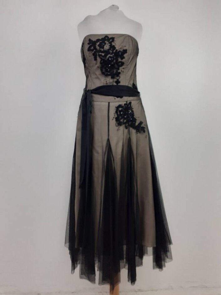 Monsoon Floral Evening Dress Black/beige  Size: 10
