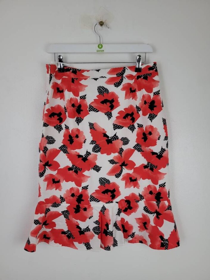 Precis Petite Short Aline Frill Skirt White Floral Size: 12