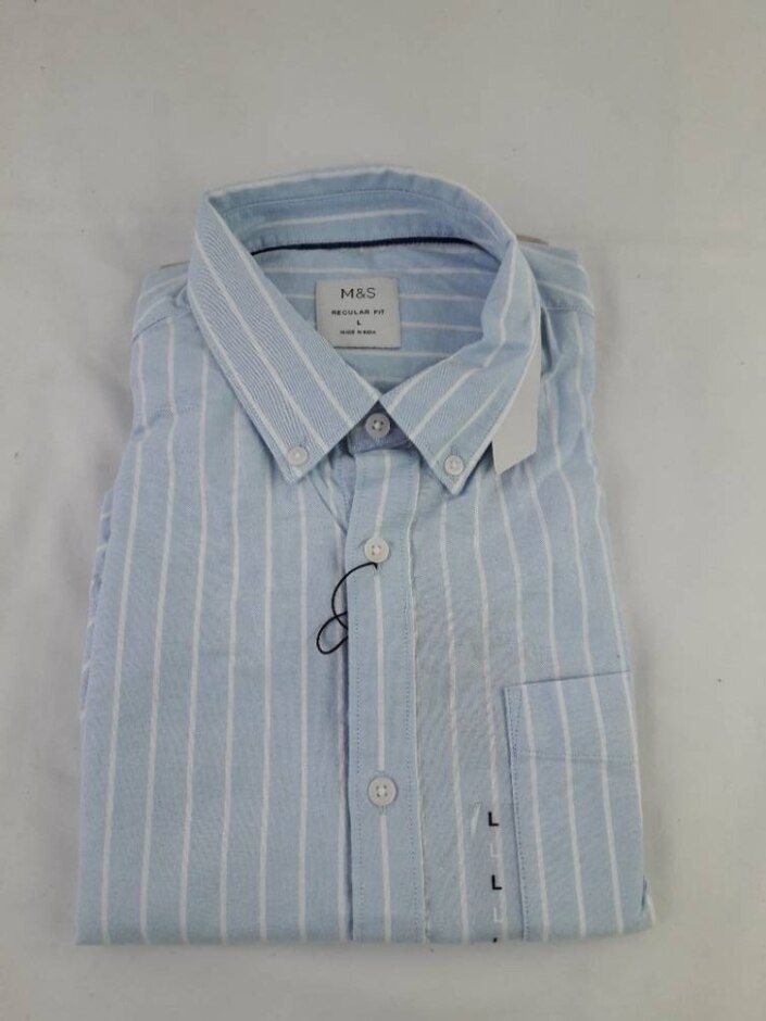 M&s Nwot Men's Short Sleeve Striped Cotton Shirt Blue Mix Size: L