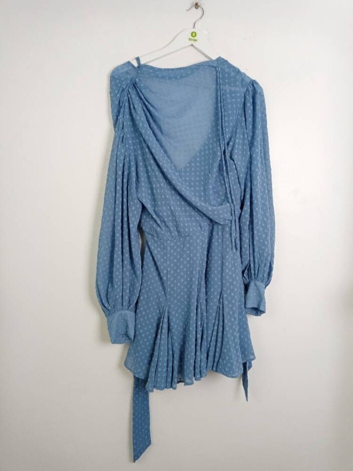 Asos Long Sleeves Belted Dress Blue Size: 16