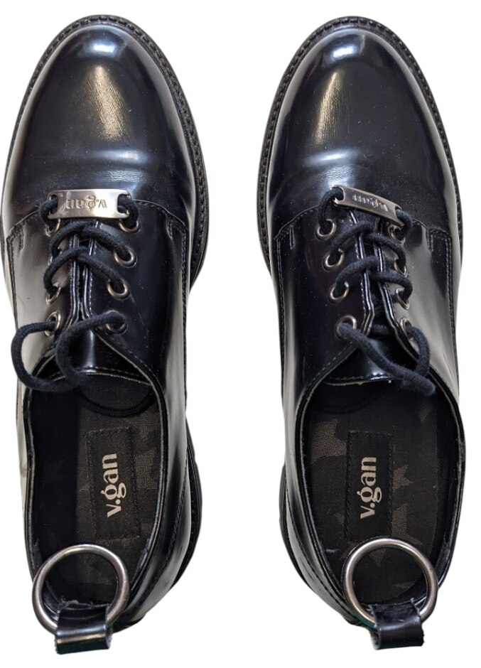 V.gan Black Patent Size 4 Chunky Lace Up Shoes