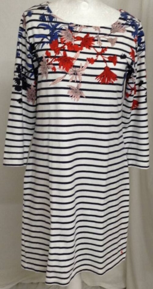 Joules  Short T Shirt Dress White/blue Size: 12