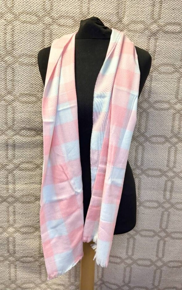 100% Saxon Merino Check Pink Mix Wool Scarf