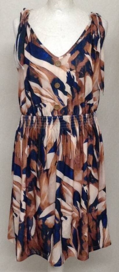 Shein Sleeveless Tie Shoulder Dress Blue/brown Camo Size: M