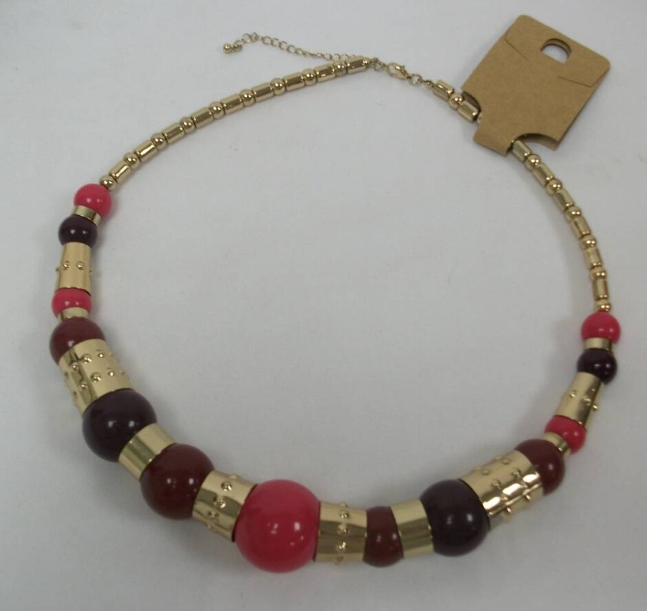 Chunky Pink, Purple & Gold Bead Necklace