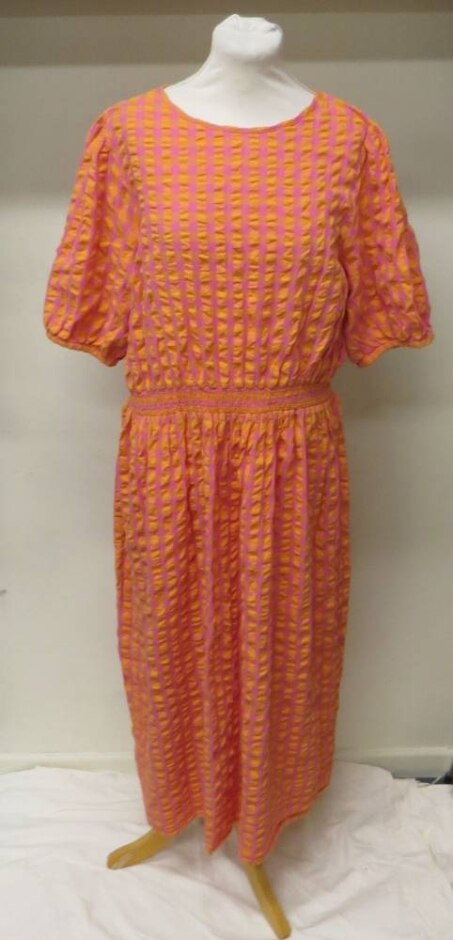 Anyday John Lewis  Gingham Seersucker Midi Dress  Orange Pink Size: 18