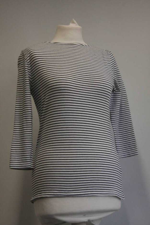 M&s Collection Long Sleeved Striped Top Navy And White Size: 8