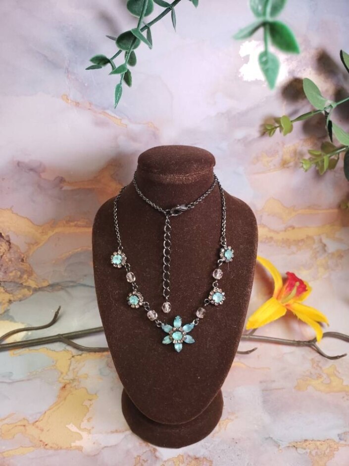 Dusty Blue Flower Necklace