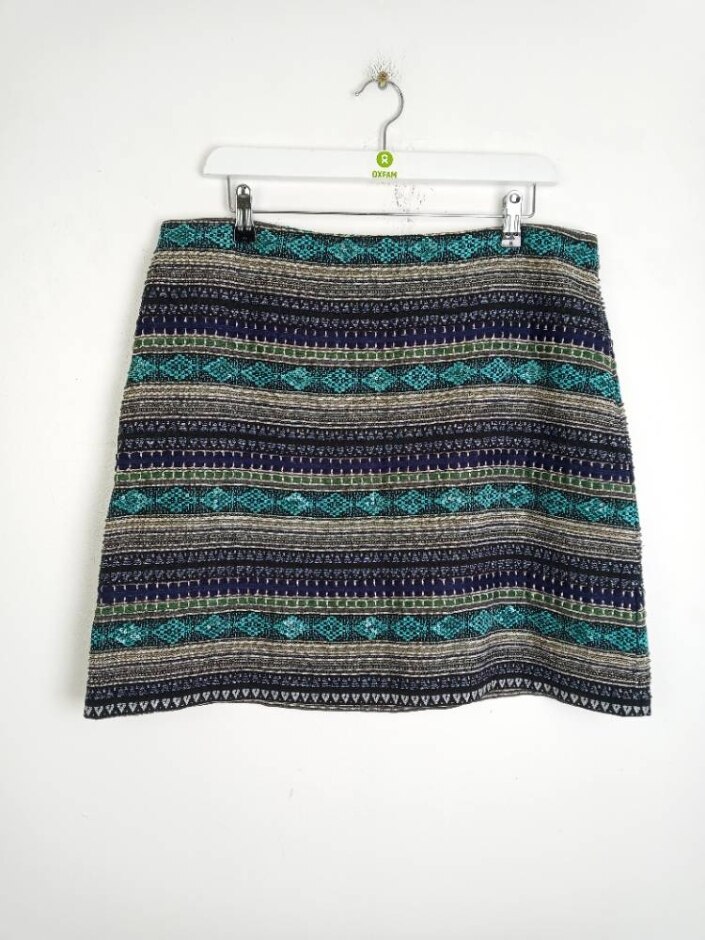 White Stuff Unique Beaded Mini Skirt Blue Patterned Size: 14