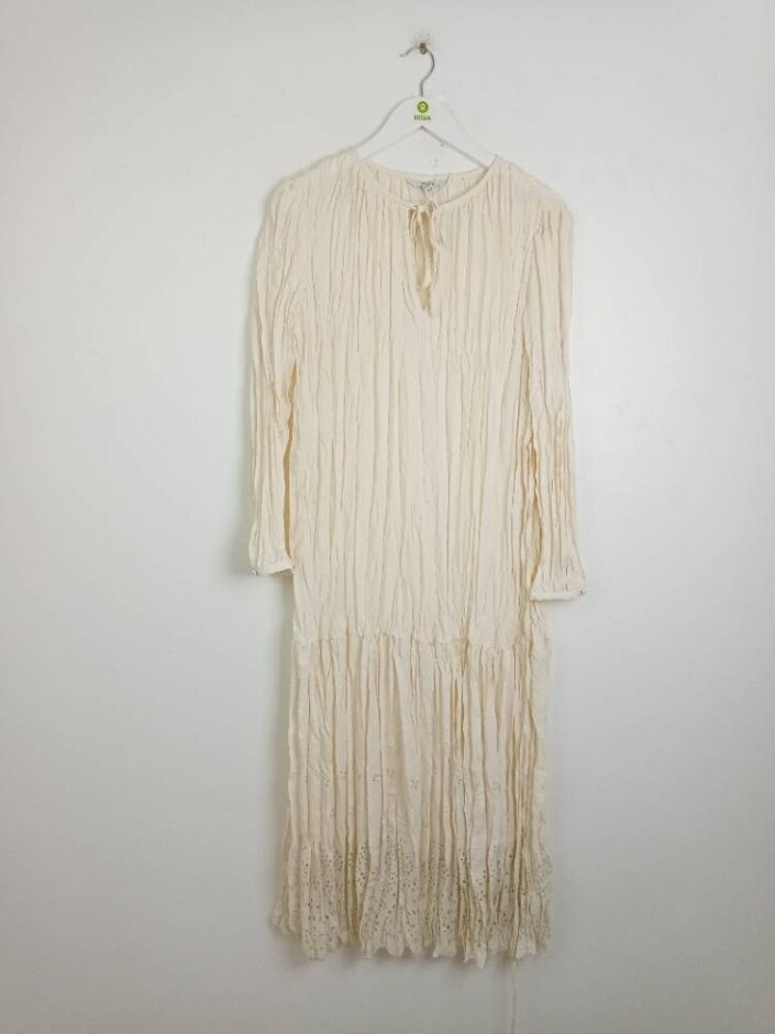 M&s Nwot Women's Broderie Pleated Midaxi Dress Ivory Size: 14