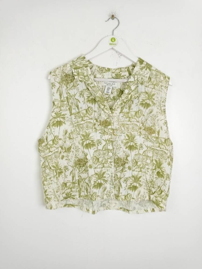 Rachel Zoe  Linen Sleeveless Shirt White Green  Size: Xl