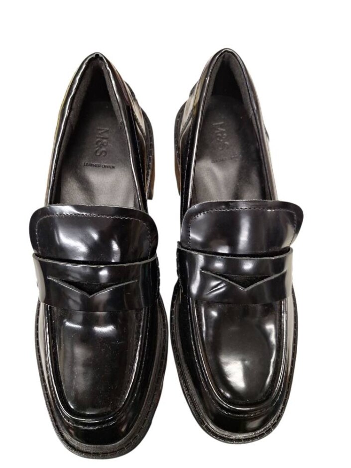 M&s Block Heel Black Loafer Size: 4.5