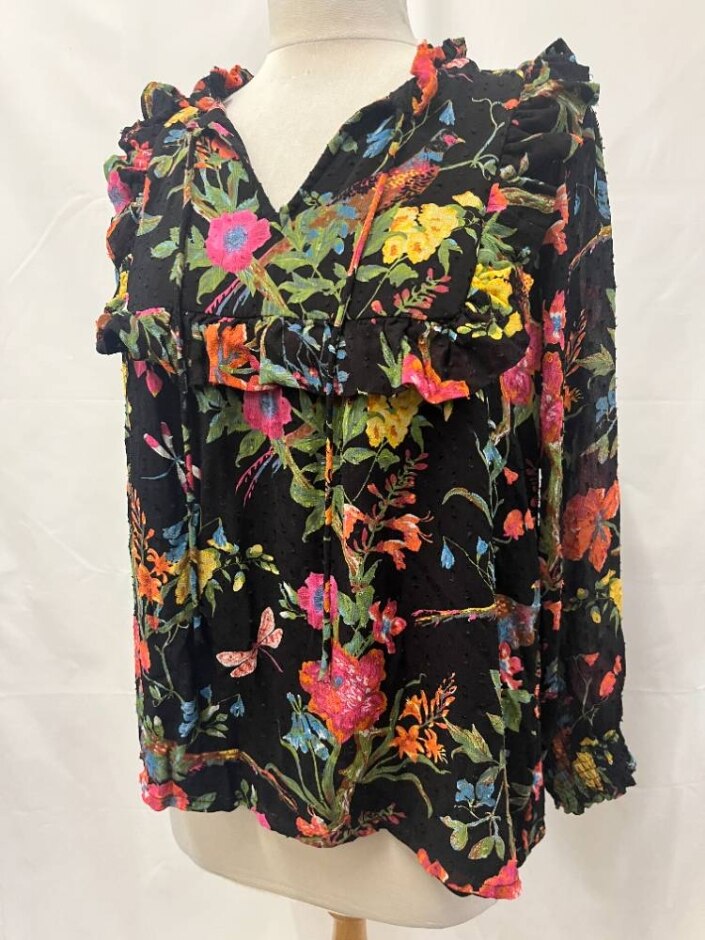 Joules Floral Bib Front Selena Blouse Black Size: 14