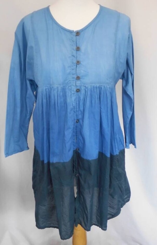 Gudrun Sjoden Fine Cotton Smock Top Blue And Navy Size: M