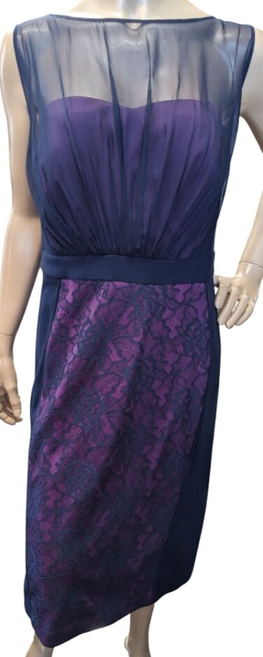 Alexon Lace Panel Bodycon Dress Purple And Navy Size: 18