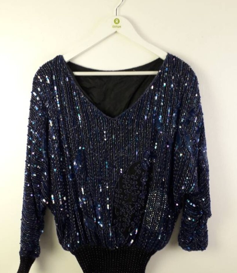 Unbranded Sequin & Bead Decorated Top Blue Size: Xl
