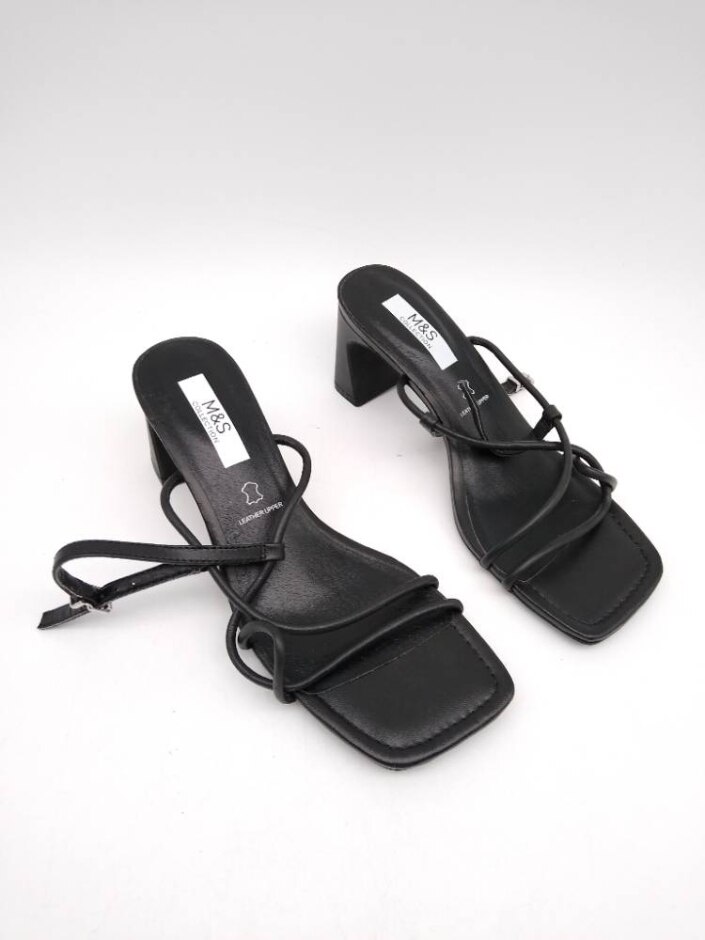 M&s Multi Strap Leather Ankle Strap Sandals In Black Size 4.5
