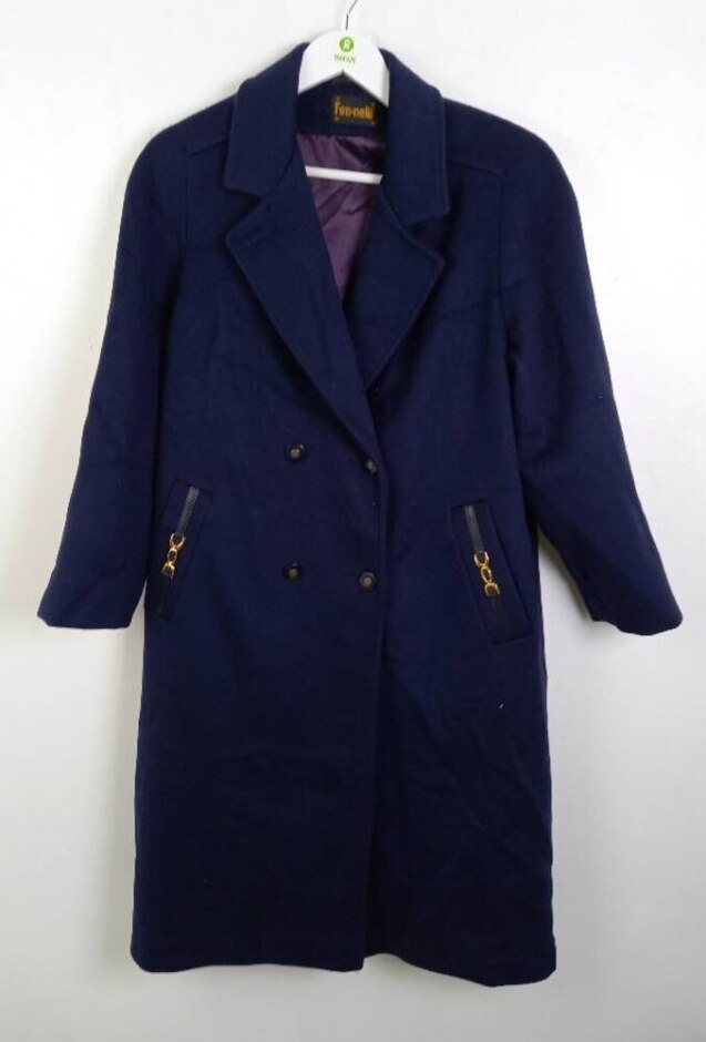 Fen.nelli 100% Virgin Wool Long Coat Navy Size: L