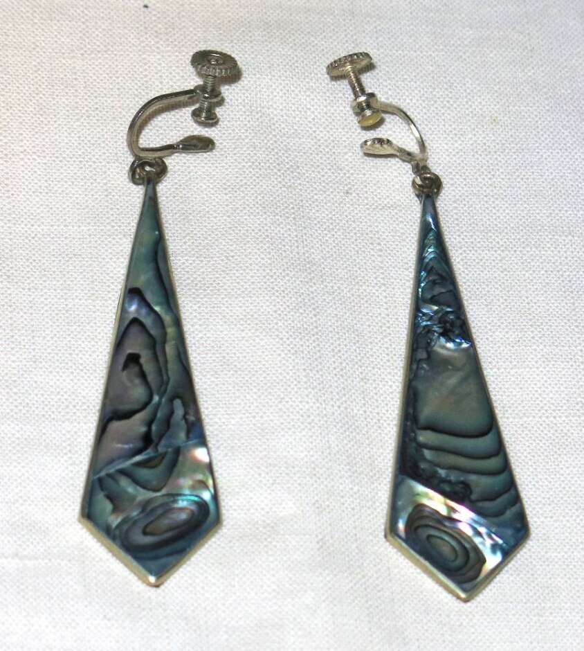 Vintage Silver Pendant ‘screw Clamp’ Earrings. From Alpaca Mexico. 6 Cm Long.
