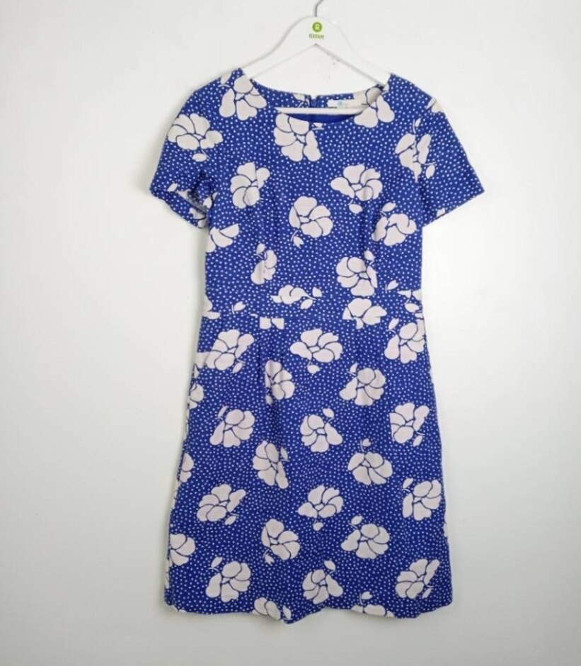 Boden Knee Length Floral Dress Blue Size: 12